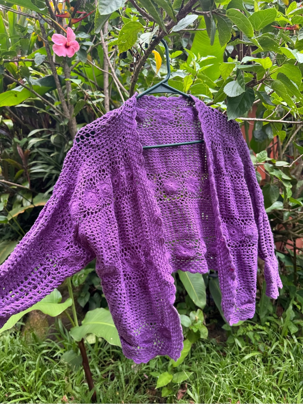 Purple Crochet Open-Front Women's Sweater